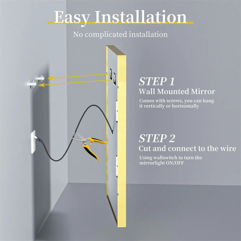 Miroir LED Salle de Bain Cadre Doré Anti-Buée Tactile, 80 à 120 cm