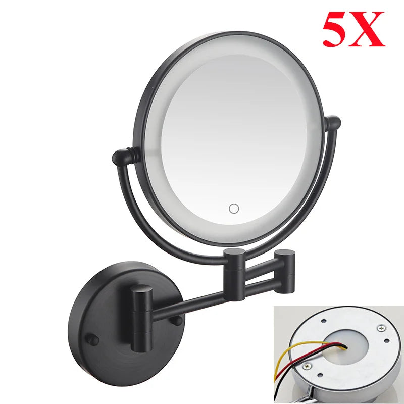 Miroir Grossissant Mural LED Bras Extensible Laiton, 3 Teintes de Lumière