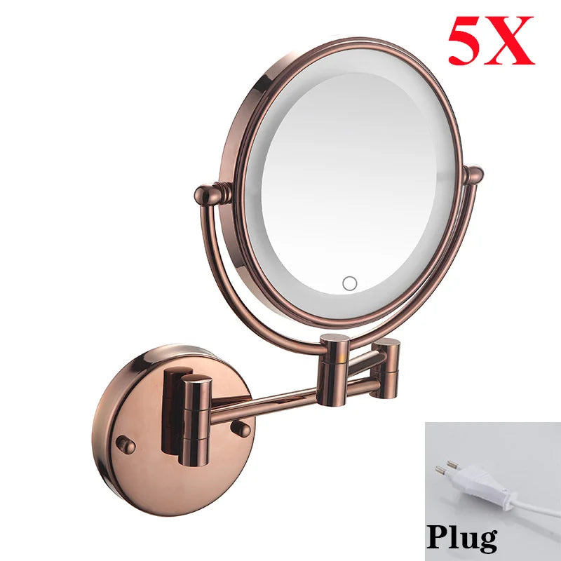 Miroir Grossissant Mural LED Bras Extensible Laiton, 3 Teintes de Lumière