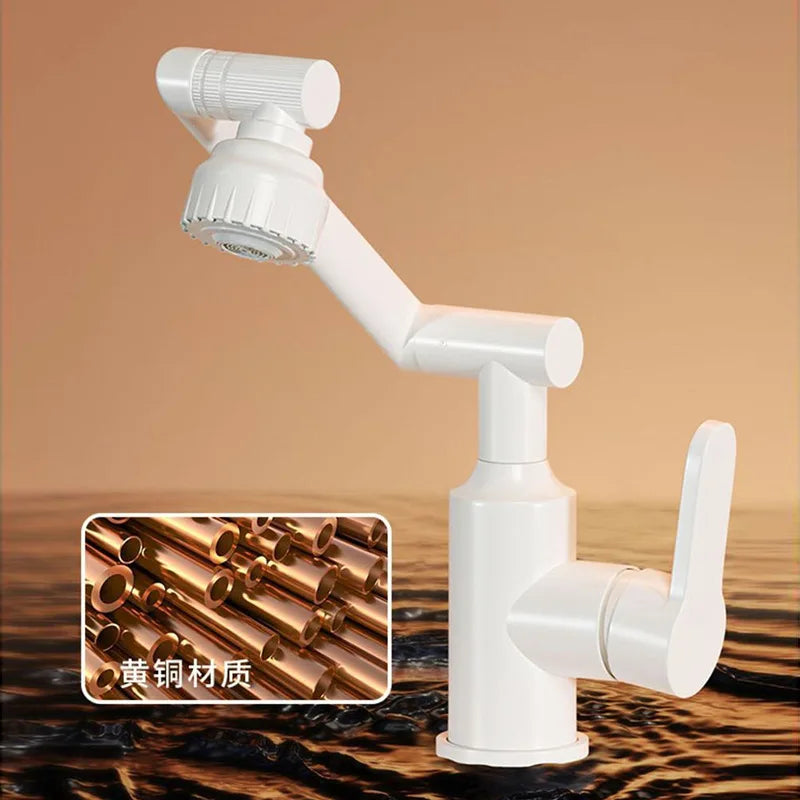 Mitigeur Lavabo Blanc à Bras Articulé Orientable, 2 Modes de Jet