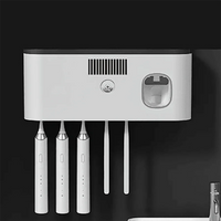 Porte-Brosse à Dents UV Mural 5 Places avec Étagère, Noir ou Blanc