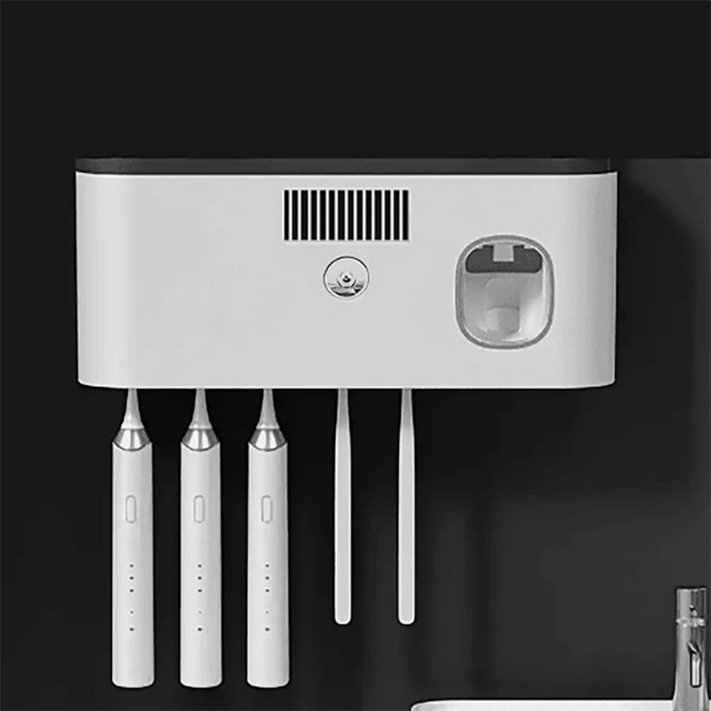 Porte-Brosse à Dents UV Mural 5 Places avec Étagère, Noir ou Blanc