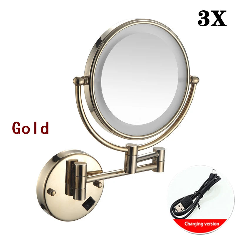Miroir Grossissant Mural LED Double Face en Laiton 3x ou 5x