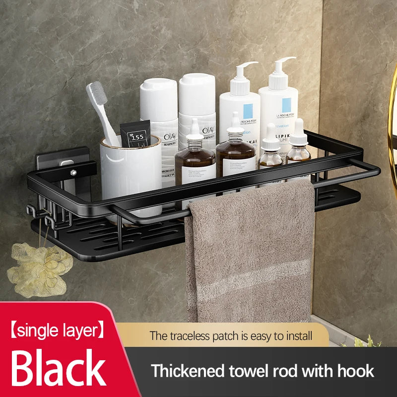 Étagère de Douche Inox Sans Perçage Adhésive Simple ou Double Niveau
