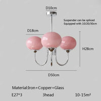 Suspension Cuisine Lustre Verre Rose, 3 ou 5 Têtes, Doré ou Chromé
