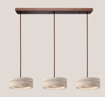 Suspension Cuisine Travertin Naturel Wabi-Sabi, 1 à 3 Têtes, Ø 20 cm