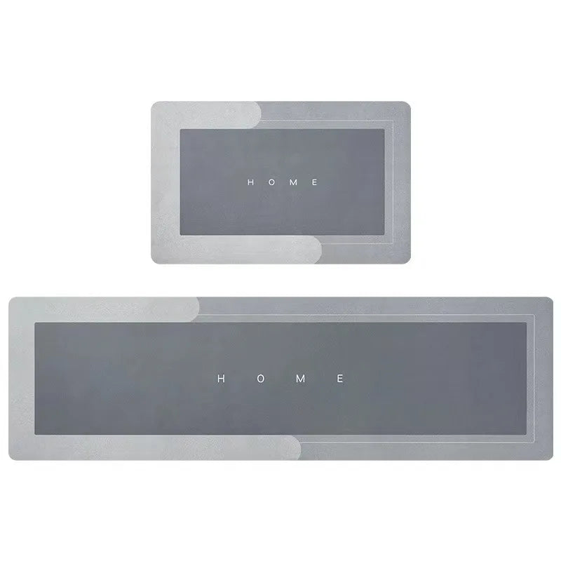 Tapis de Cuisine Diatomite Antidérapant Gris à Bordure Claire, 3 Teintes