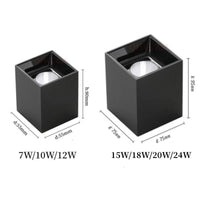 Spot LED en Saillie Cuisine Carré Anti-Éblouissement, 7 à 24 W, Noir ou Blanc