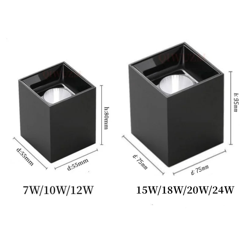 Spot LED en Saillie Cuisine Carré Anti-Éblouissement, 7 à 24 W, Noir ou Blanc