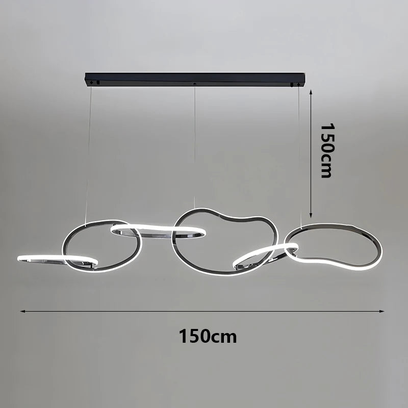 Suspension Cuisine LED Anneaux Entrelacés, 80 à 180 cm