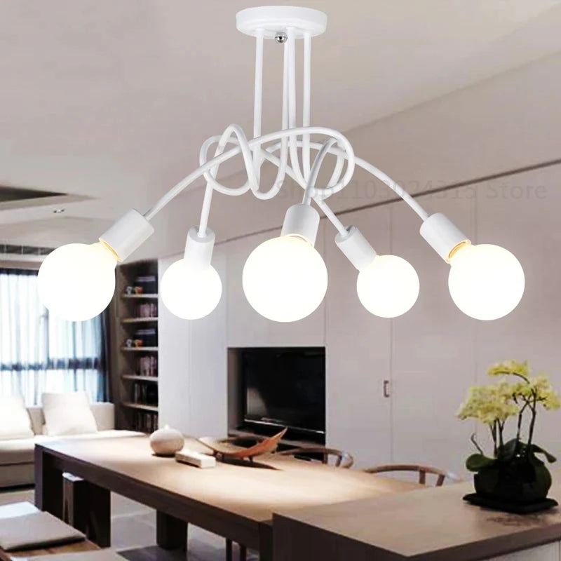 Plafonnier Cuisine Branches 3 ou 5 Lampes E27, Noir, Blanc ou Doré