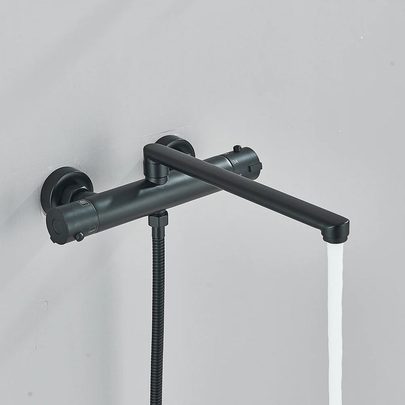 Robinet Baignoire Thermostatique Mural Bec Orientable 20 ou 30 cm, Noir ou Chromé