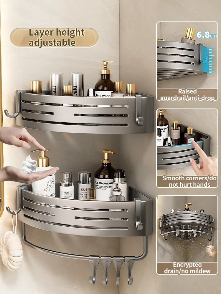 Étagère de Salle de Bain Sans Perçage Triangulaire ou Carrée 68 cm