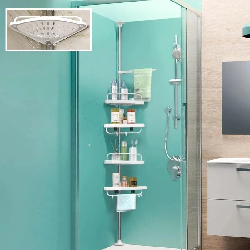 Étagère de Douche d'Angle Télescopique Sol-Plafond 4 Niveaux Sans Perçage