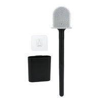 Brosse WC Silicone à Long Manche avec Support Mural Adhésif, Noir ou Blanc