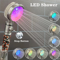 Pommeau de Douche LED avec Billes Minérales Filtrantes, 3 ou 7 Couleurs
