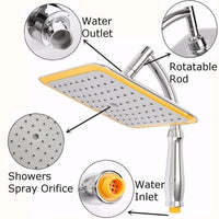 Pommeau de Douche Effet Pluie Carré Chromé avec Bras 20 cm