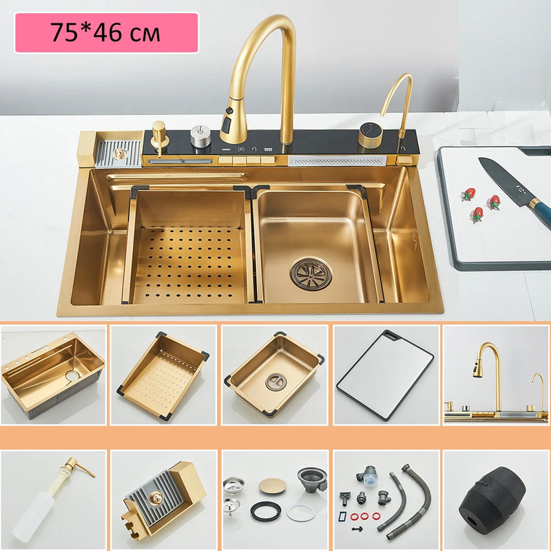 Évier de Cuisine Inox Multifonction 1 Bac 75 cm