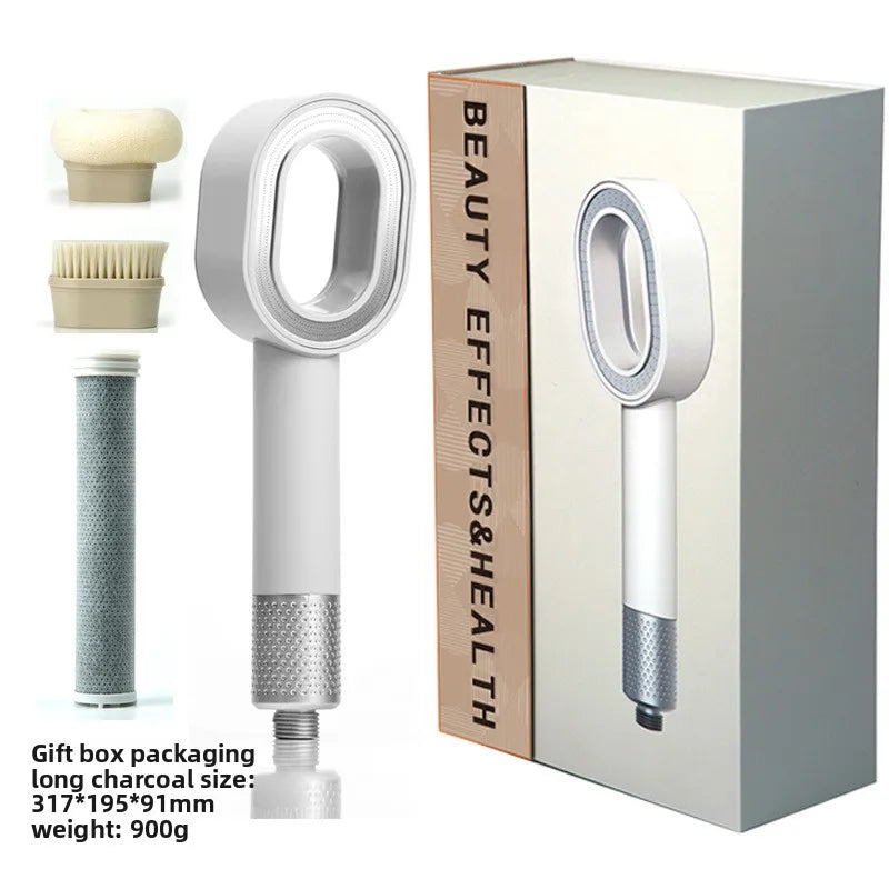 Pommeau de Douche Filtrant à Tête Ovale Ajourée, Cartouche Charbon, 7 Coloris