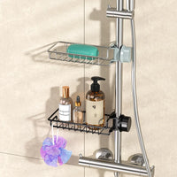 Étagère de Douche Sans Perçage pour Barre de Douche, Noir ou Argent