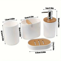 Set Accessoires Salle de Bain 4 Pièces Noir ou Blanc, Plastique et Bambou
