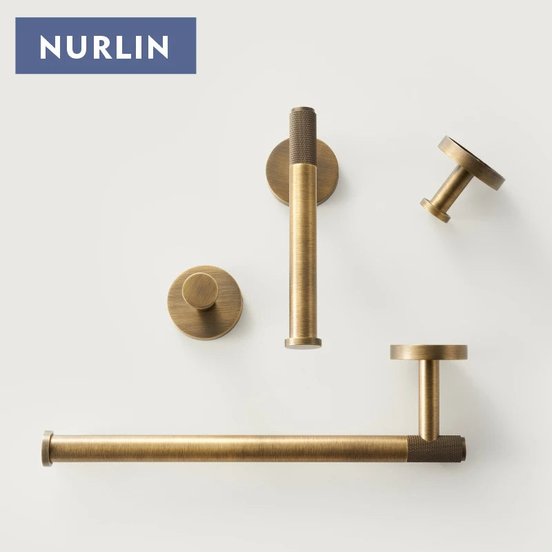 Accessoires Salle de Bain Laiton Noir, Doré, Argent ou Vieilli à la Pièce, 4 Articles