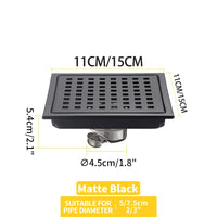 Caniveau de Douche Carré Anti-Odeur Inox 304, Grille 11 ou 15 cm