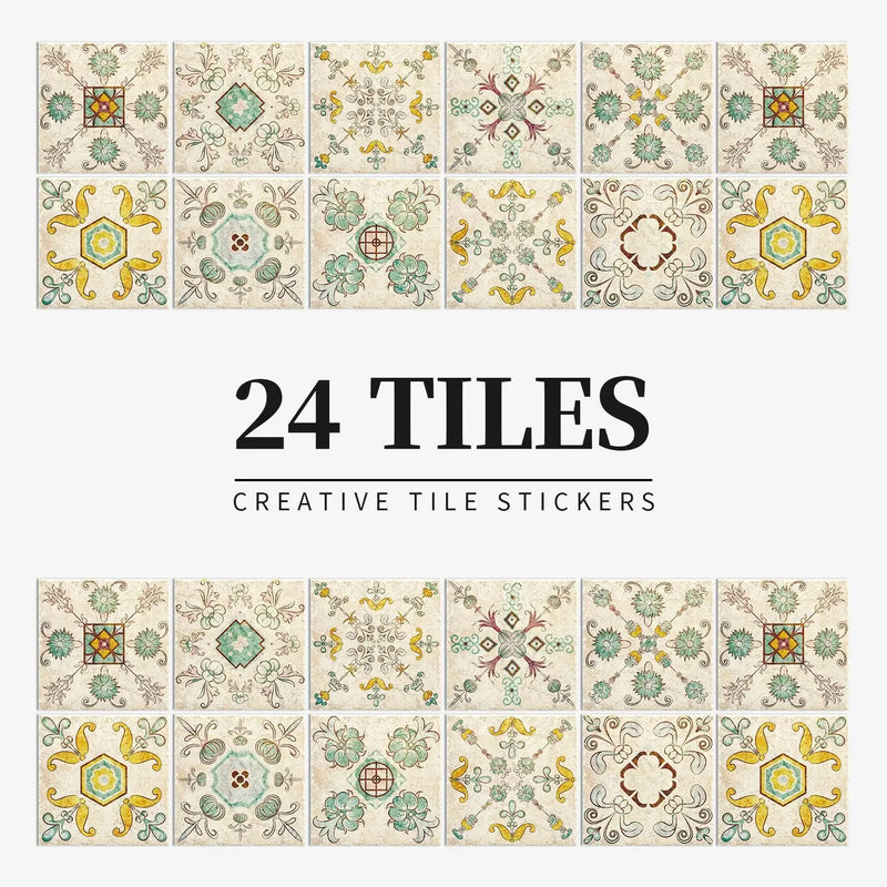 Autocollants Carrelage Adhésifs pour Crédence et Salle de Bain, 26 Motifs, Lot de 24