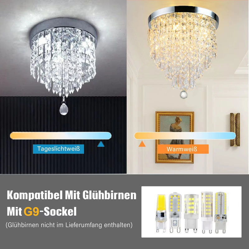 Lustre en Cristal Chromé G9 pour Cuisine, Salon ou Chambre, 25 cm