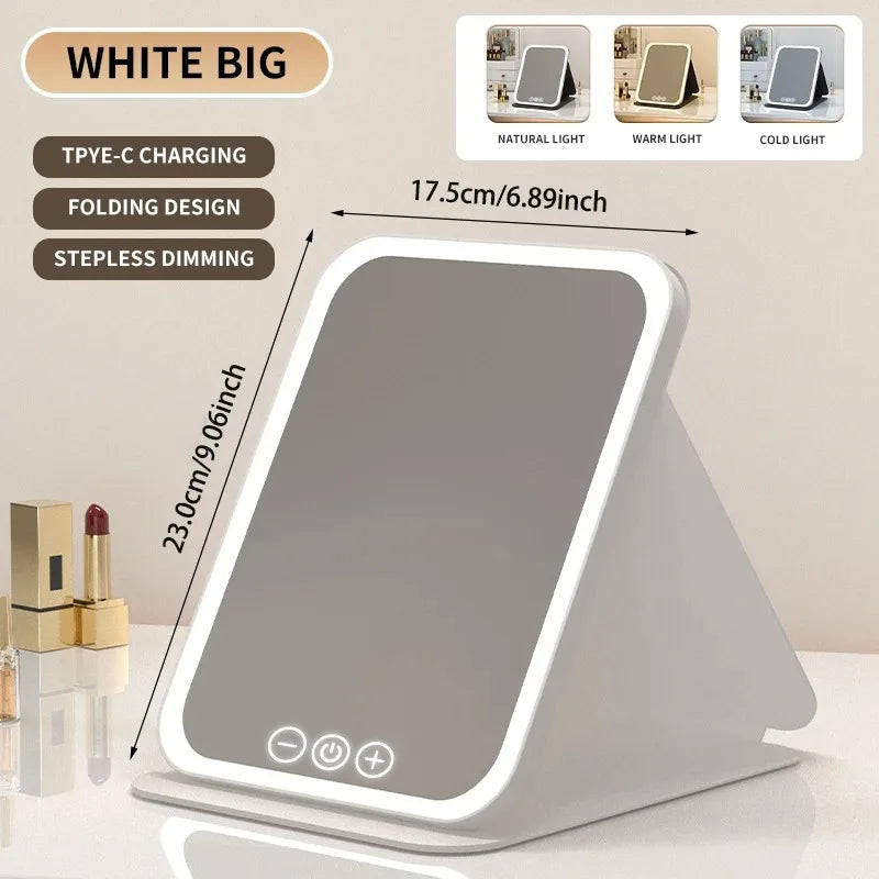 Miroir de Maquillage LED Tactile Pliant, Rose ou Blanc, 2 Tailles