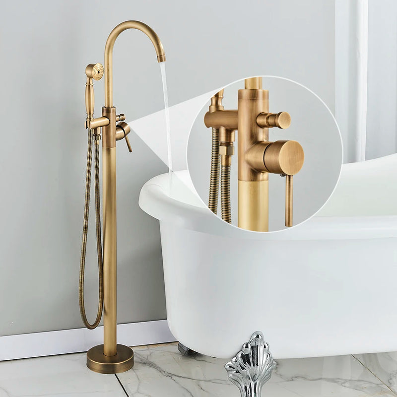 Robinet Baignoire Îlot avec Douchette et Inverseur, Laiton 115 cm