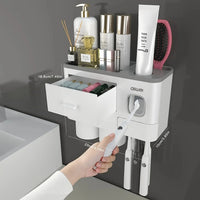 Porte-Brosse à Dents Mural avec Presse-Dentifrice, 2, 3 ou 4 Gobelets
