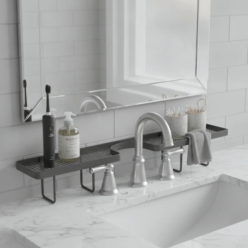 Étagère de Robinet pour Lavabo Sans Perçage, Noir ou Blanc, 50 cm