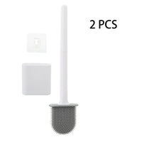 Brosse WC Silicone à Long Manche avec Support Mural Adhésif, Noir ou Blanc
