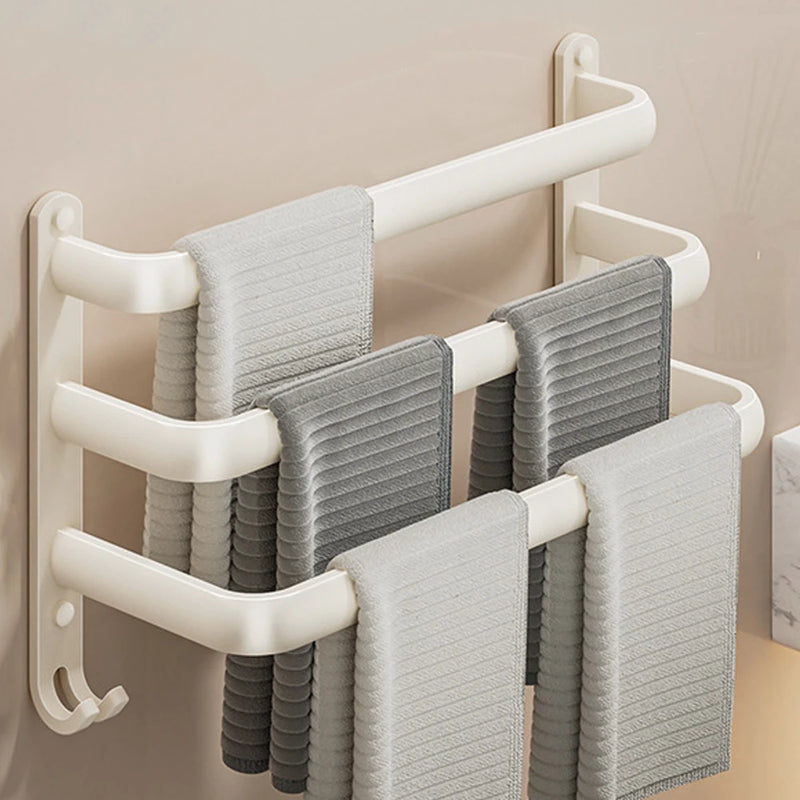 Porte-Serviette Mural Aluminium 1, 2 ou 3 Barres avec Crochets, 30 à 50 cm