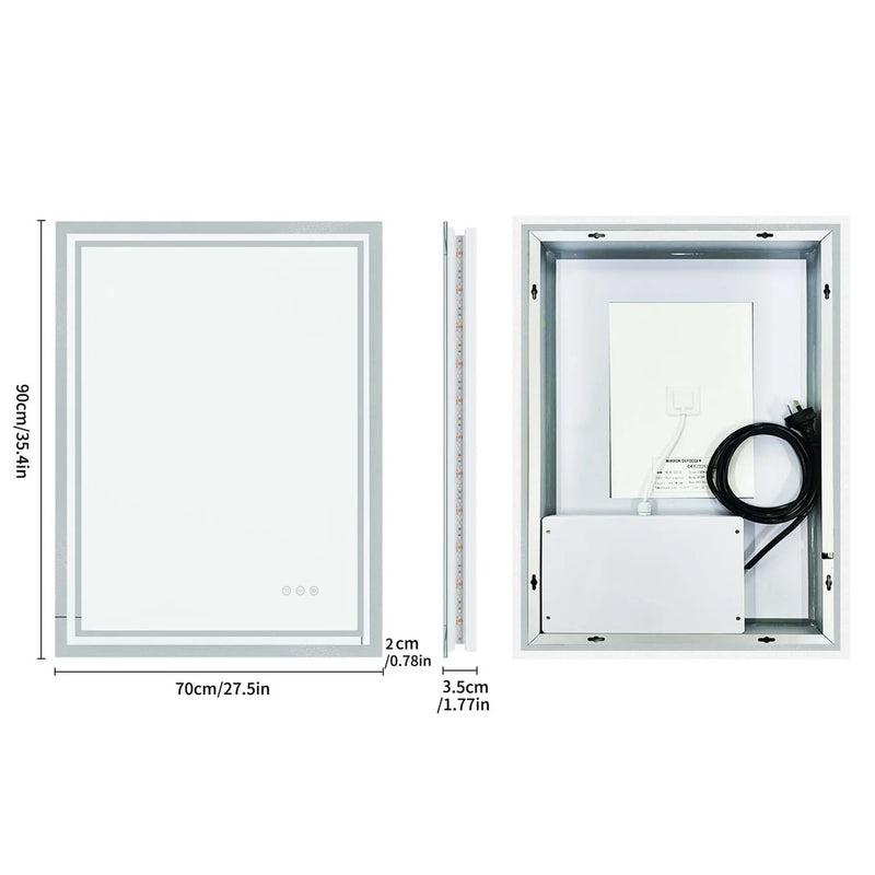 Miroir LED Salle de Bain Rectangulaire Tactile IP65 60x80 cm