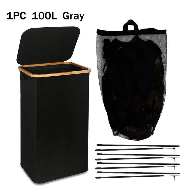 Panier à Linge Pliable 100 L Couvercle et Sac Amovible