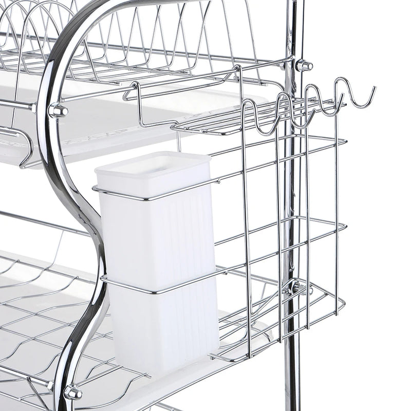 Égouttoir à Vaisselle 3 Niveaux Chromé, Porte-Couverts et Support Planche, 42 cm