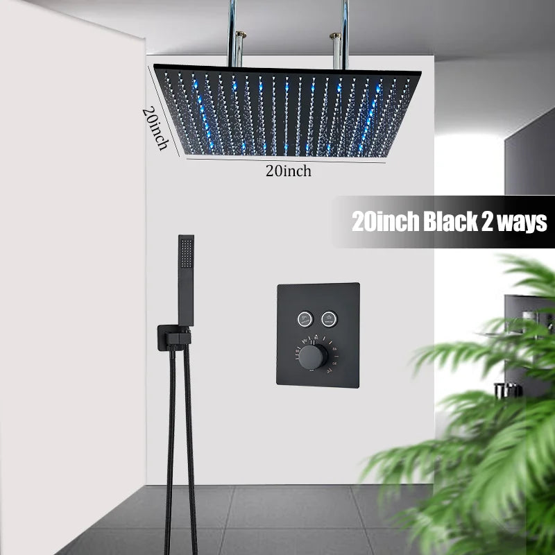 Douche Encastrable LED Plafond Cascade Noir Mat