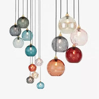 Suspension Cuisine Globes en Verre Coloré Texturé, 1 à 8 Têtes