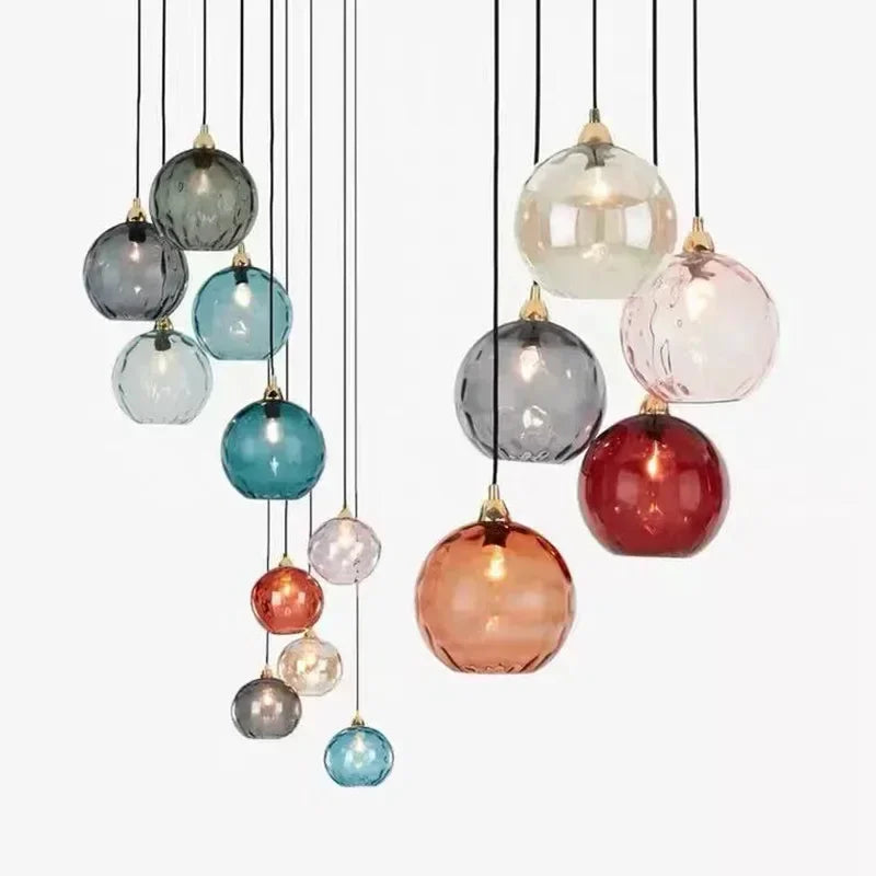 Suspension Cuisine Globes en Verre Coloré Texturé, 1 à 8 Têtes