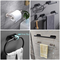 Accessoires Salle de Bain Adhésifs Sans Perçage Noir, Doré ou Argent à la Pièce, 24 Articles