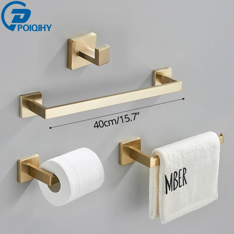 Accessoires Salle de Bain Doré Brossé Carré à la Pièce, 6 Articles