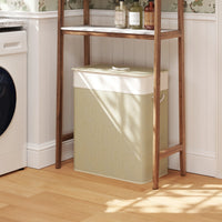 Panier à Linge Double Compartiment Bambou 100 L Crème