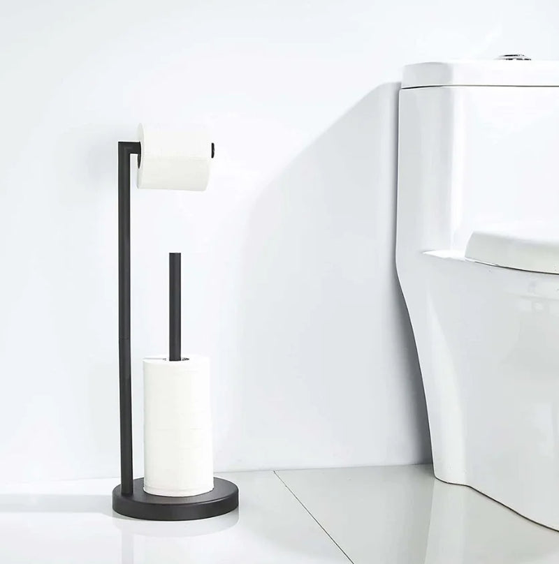 Porte-Papier Toilette sur Pied Inox 304 avec Réserve ou Brosse WC