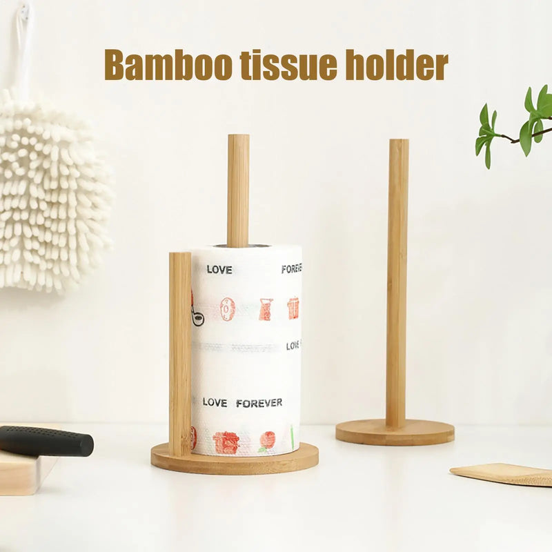 Porte-Essuie-Tout Bambou à Poser, 1 ou 2 Tiges, Base Antidérapante