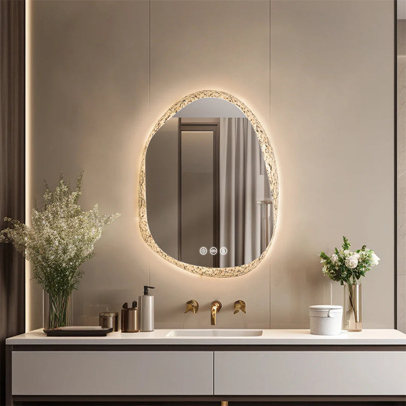 Miroir LED Salle de Bain Organique Anti-Buée Tactile Effet Pierre
