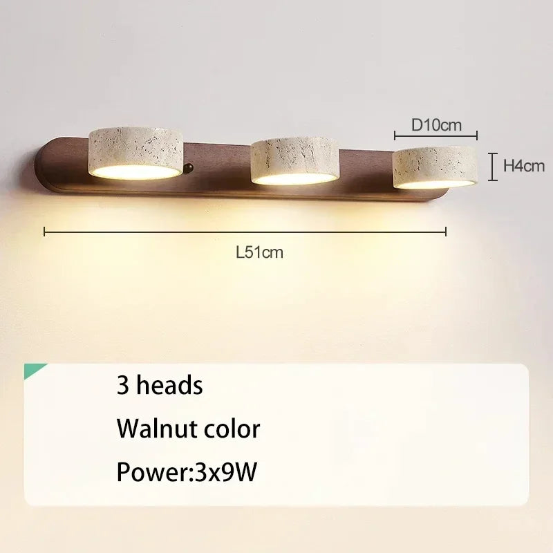 Applique Salle de Bain LED Travertin et Bois Orientable 32 à 70 cm