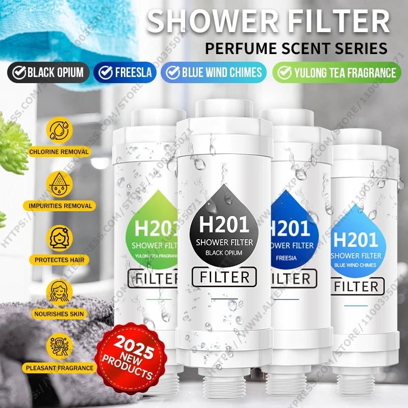 Filtre de Douche Parfumé Freesia, Thé Yulong, Carillon Bleu ou Noir