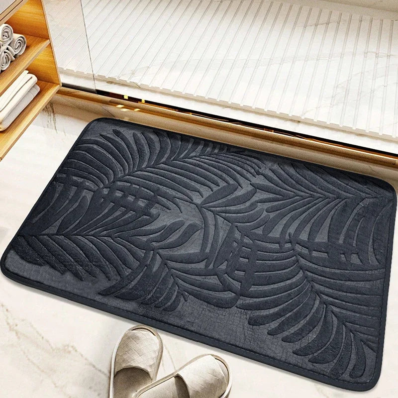 Tapis de Bain Mémoire de Forme à Feuilles en Relief, Antidérapant, 2 Tailles